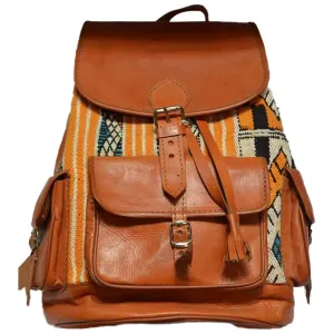Biyadina Store Handbag  - Brown - Stylish & Functional Travel Accessory - Premium Calfskin Leather & Color Kilim - Multiple Compartments