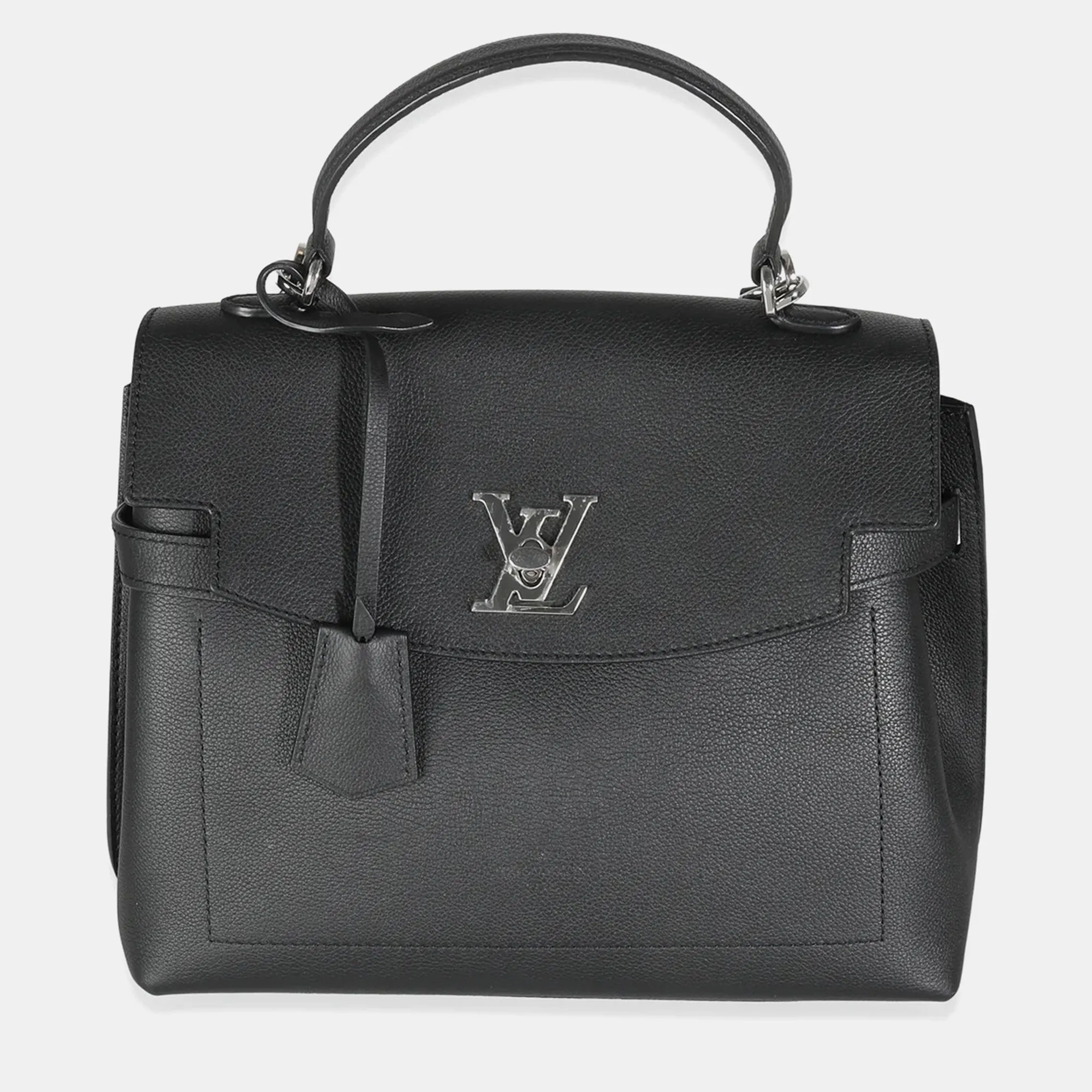 Black Calfskin Lockme Ever MM Top Handle Bag