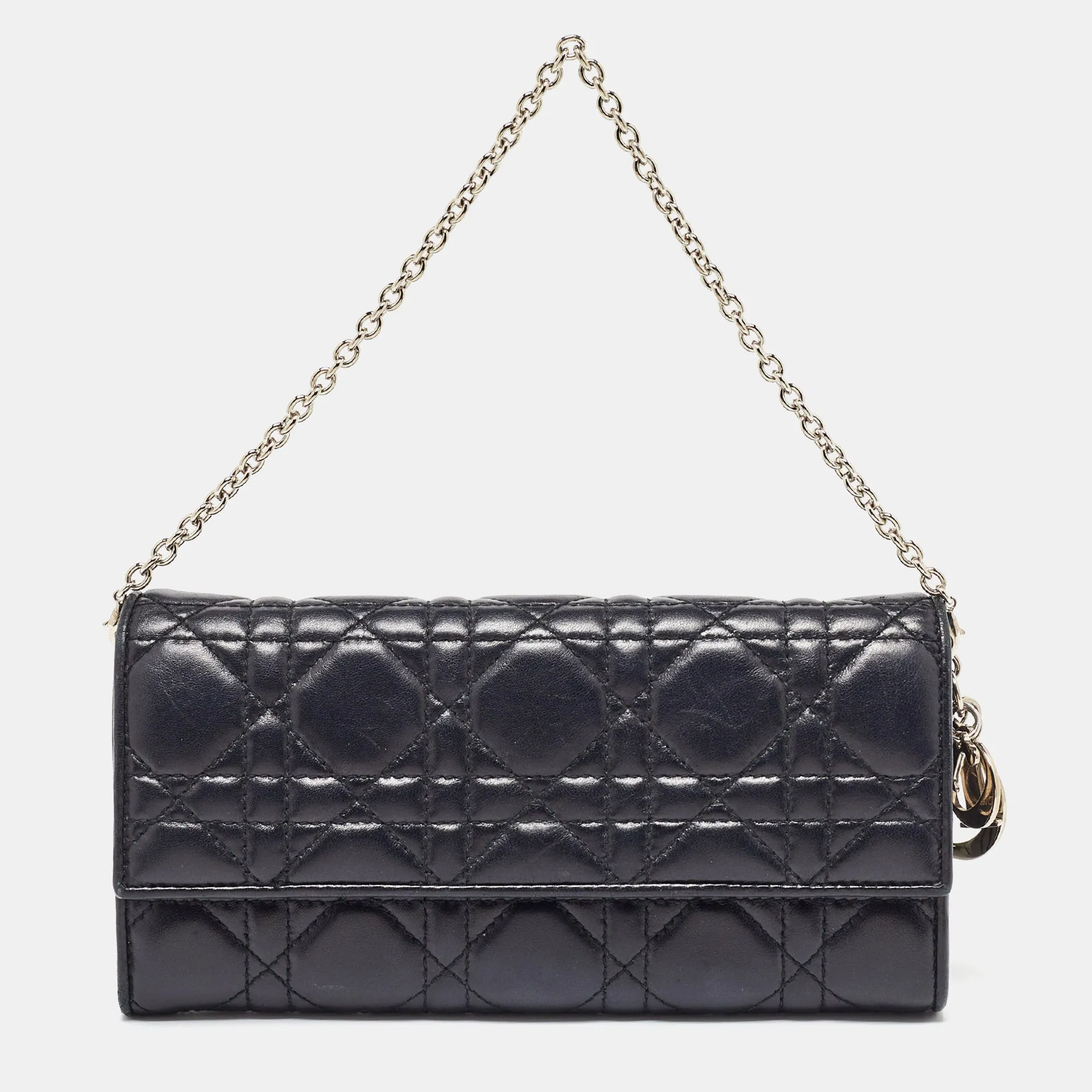Black Cannage Leather Lady Wallet On Chain