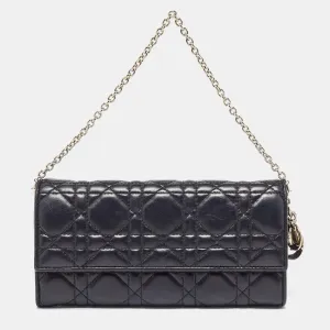 Black Cannage Leather Lady Wallet On Chain