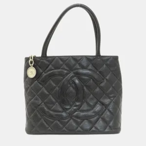 Black Caviar Leather  Medallion Tote Bag