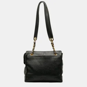 Black Caviar Leather Triple CC Tote Bag