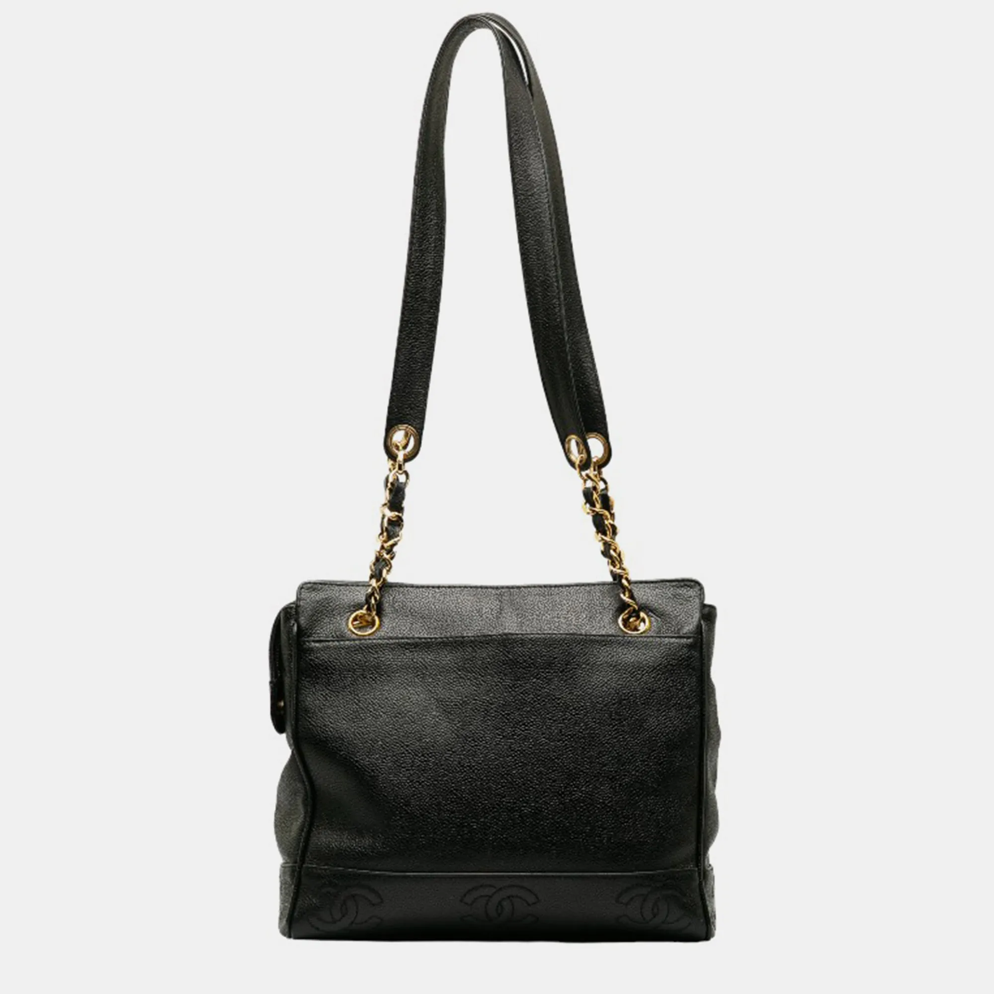 Black Caviar Leather Triple CC Tote Bag