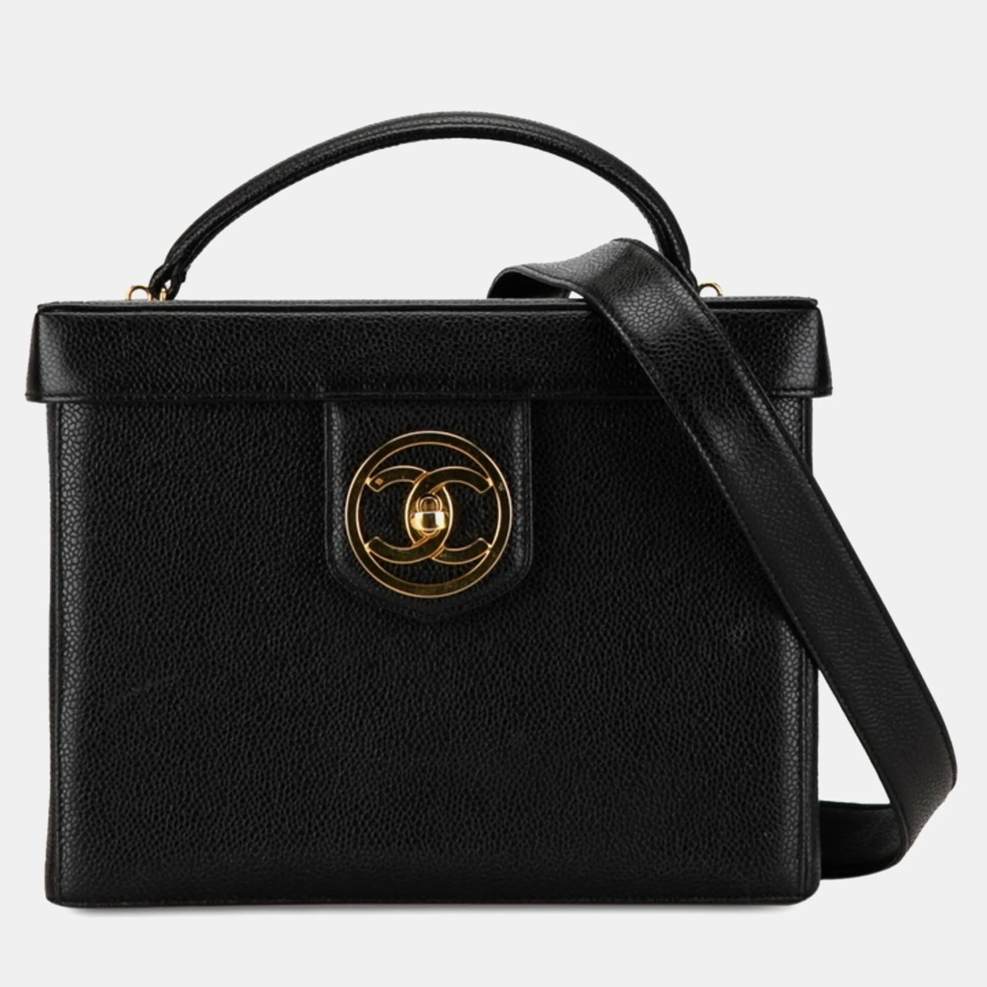 Black Caviar Leather Vanity Train Case