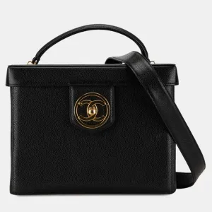 Black Caviar Leather Vanity Train Case