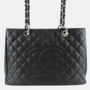 Black Caviar Skin GST Matelasse Chain Coco Mark Tote Bag