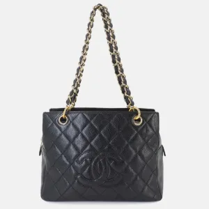 Black Caviar Skin Leather Matelasse Chain Shoulder Bag