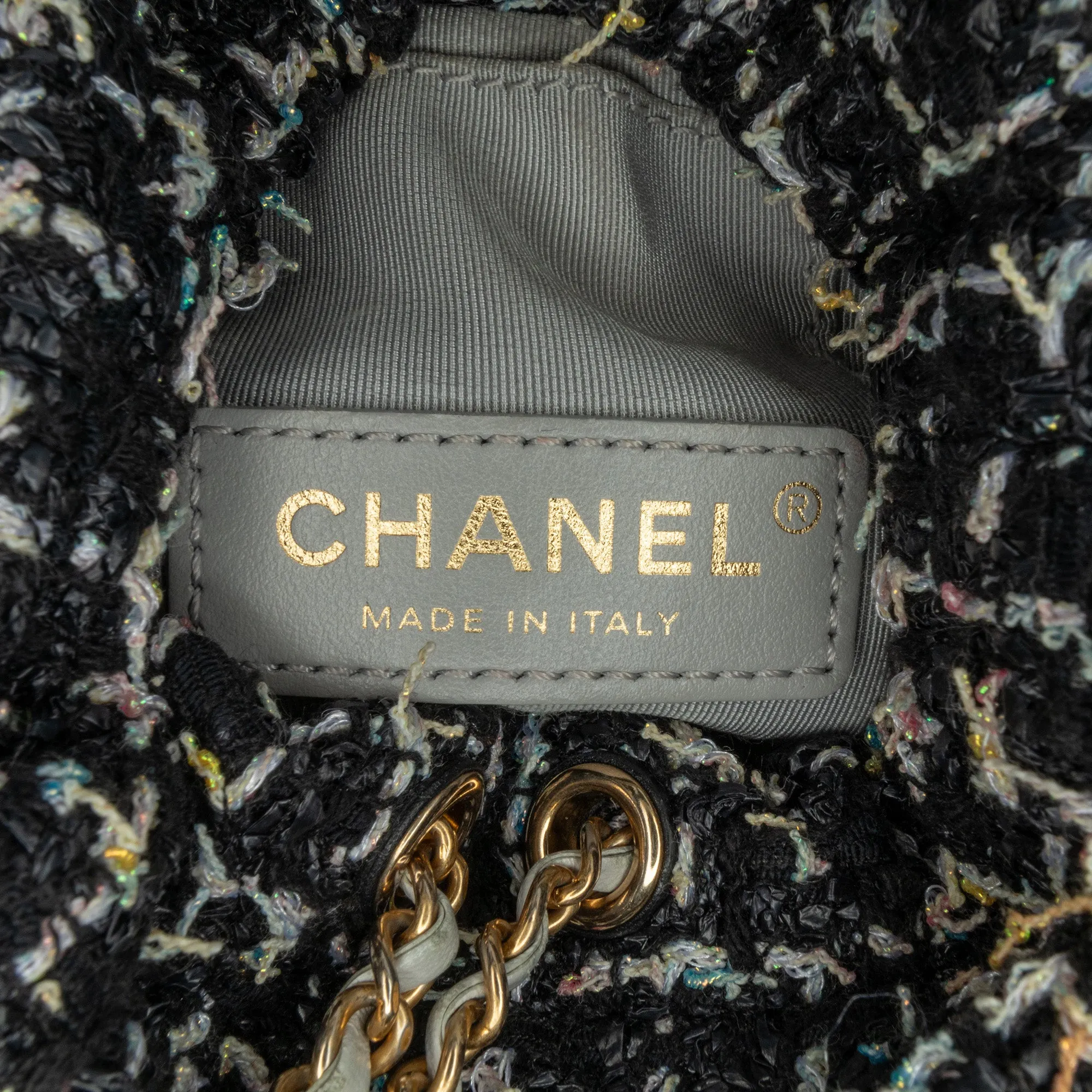 Black Chanel Small CC Calfskin and Tweed Drawstring Bucket Bag Satchel