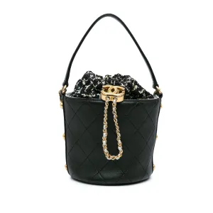 Black Chanel Small CC Calfskin and Tweed Drawstring Bucket Bag Satchel