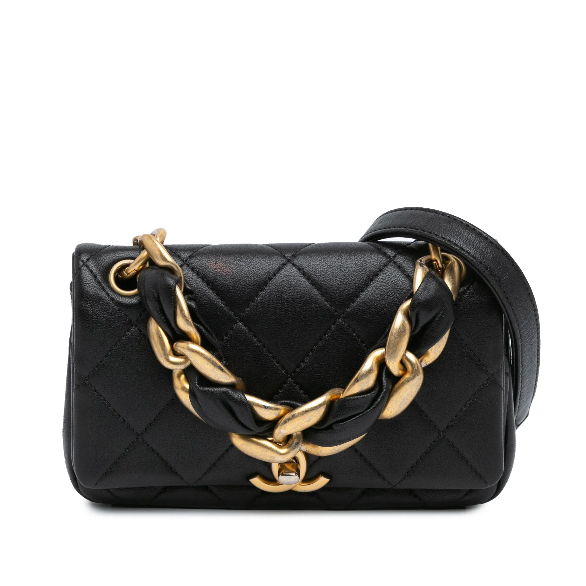 Black Chanel Small Quilted Lambskin Chain is More Flap Satchel