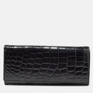 Black Crocodile Flap Continental Wallet
