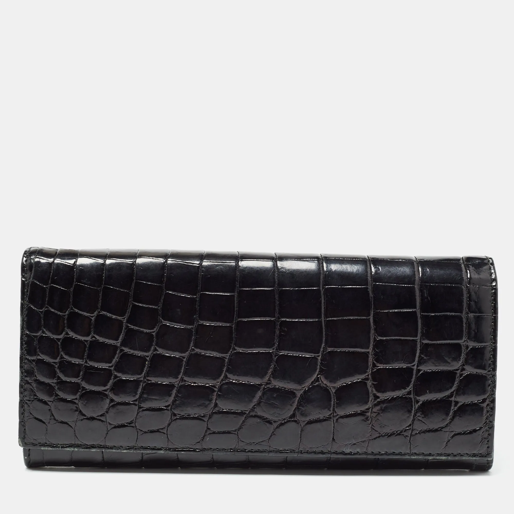 Black Crocodile Flap Continental Wallet
