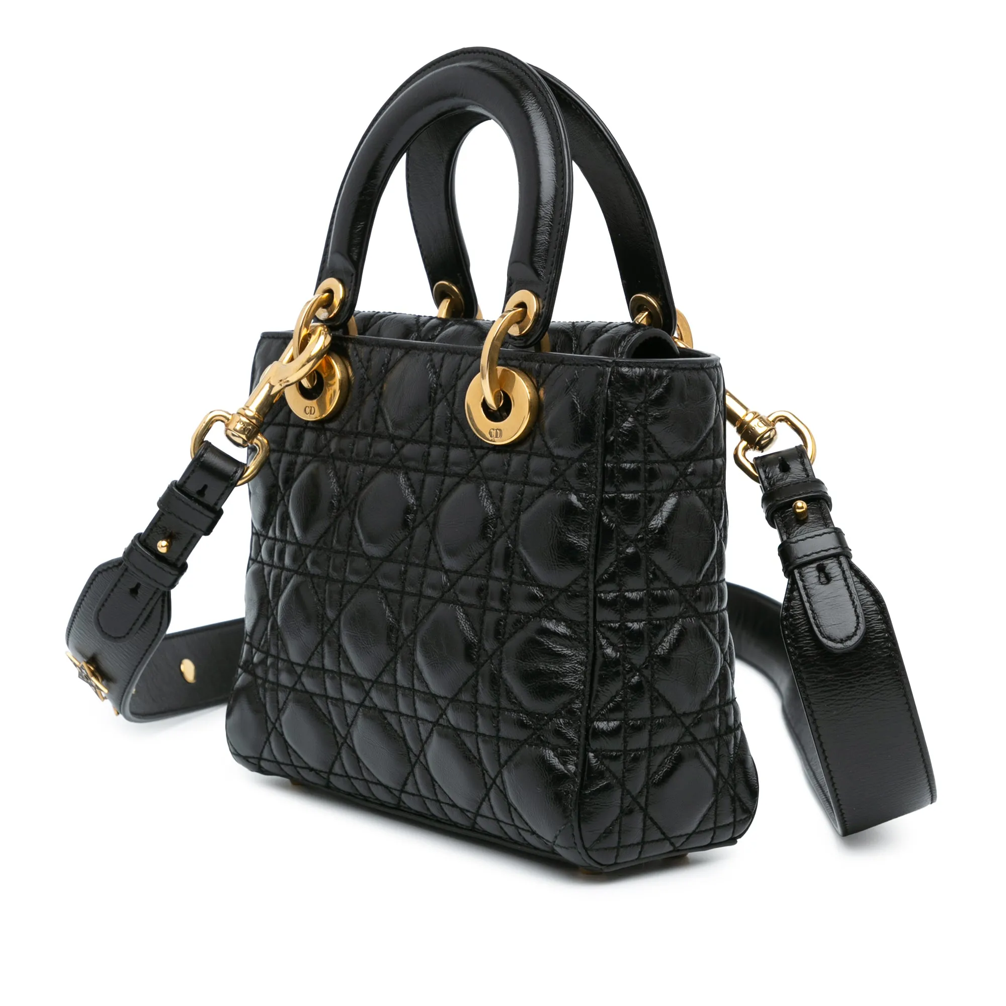 Black Dior Small Crinkled Patent Cannage Lucky Badges My Lady Dior Satchel