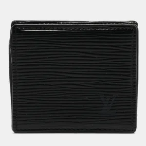 Black Epi Leather Porte-Monnaie Boite Coin Purse