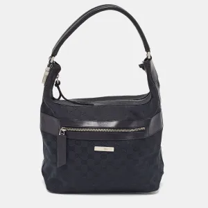 Black GG Canvas and Leather Hobo