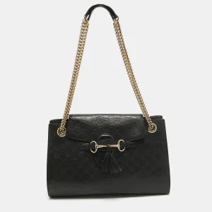 Black Guccissima Leather Large Emily Chain Shoulder Bag