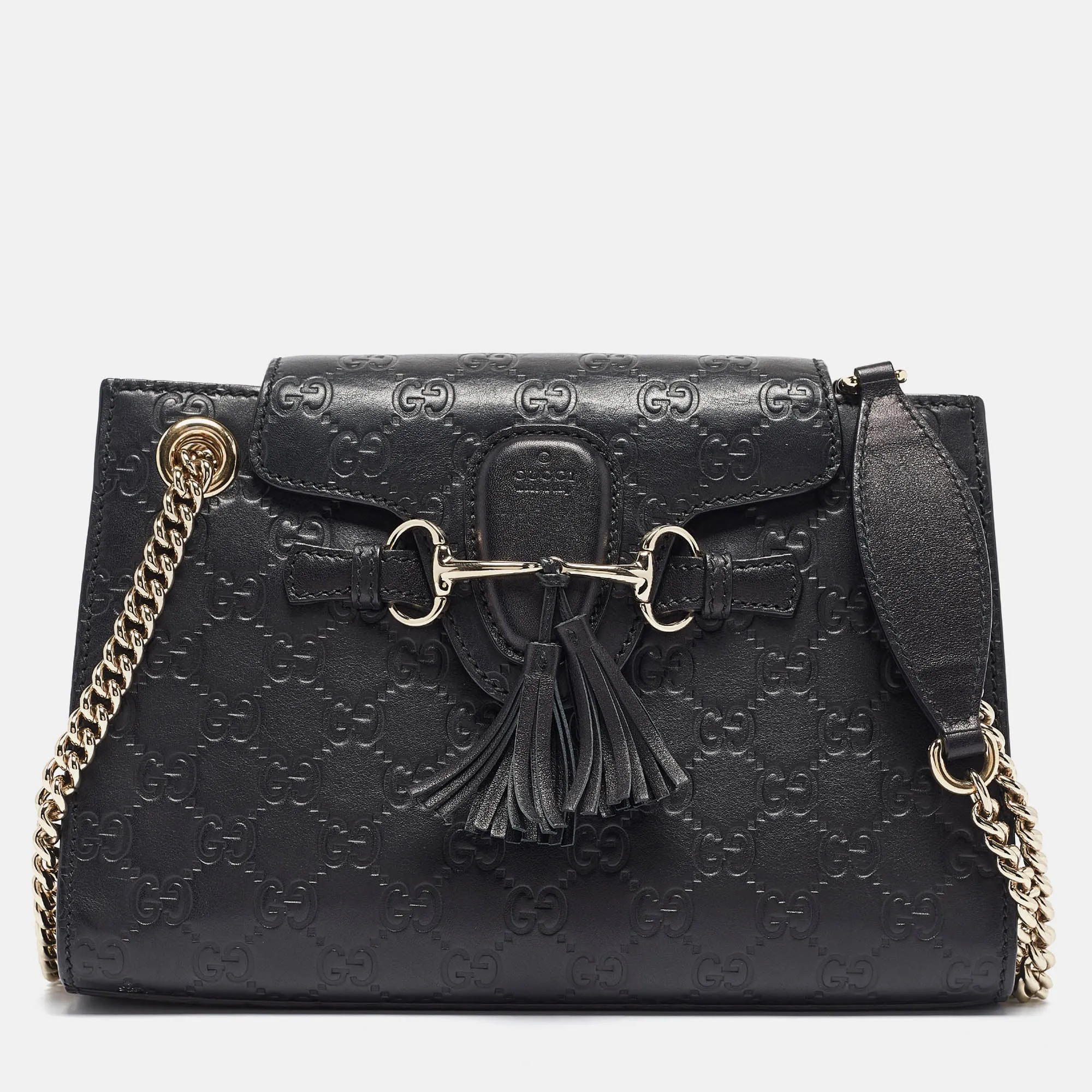 Black Guccissima Leather Small Emily Chain Shoulder Bag