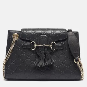 Black Guccissima Leather Small Emily Chain Shoulder Bag