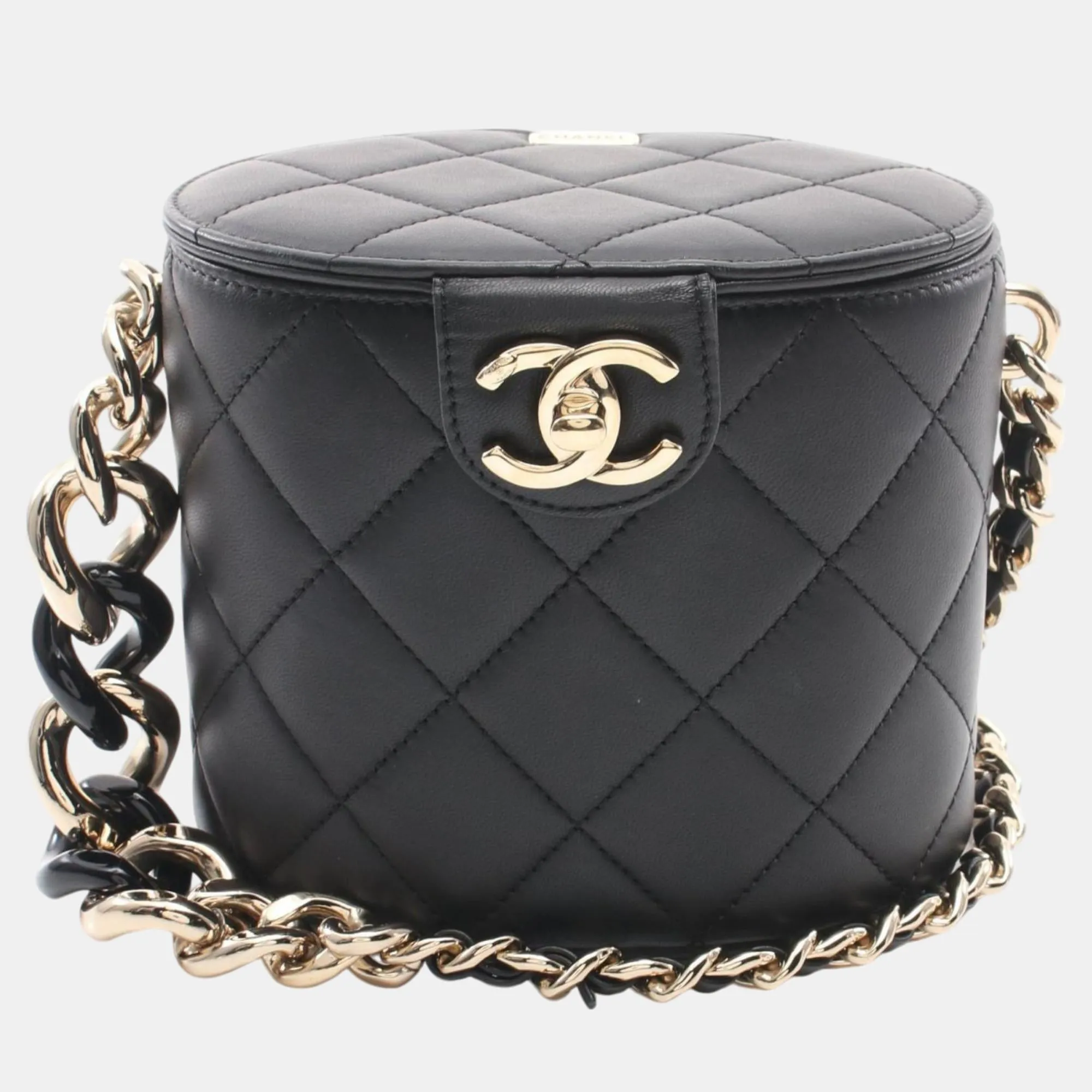 Black Lambskin Matelasse Shoulder Bag