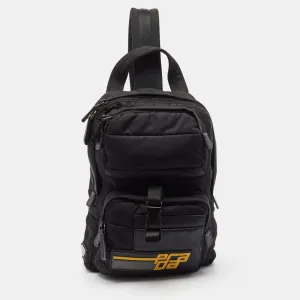 Black Leather and Nylon Racing Logo Sling Backpack
