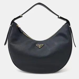 Black Leather Arque Large Shoulder Bag