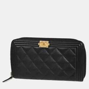 Black Leather Boy Zip Around Wallet