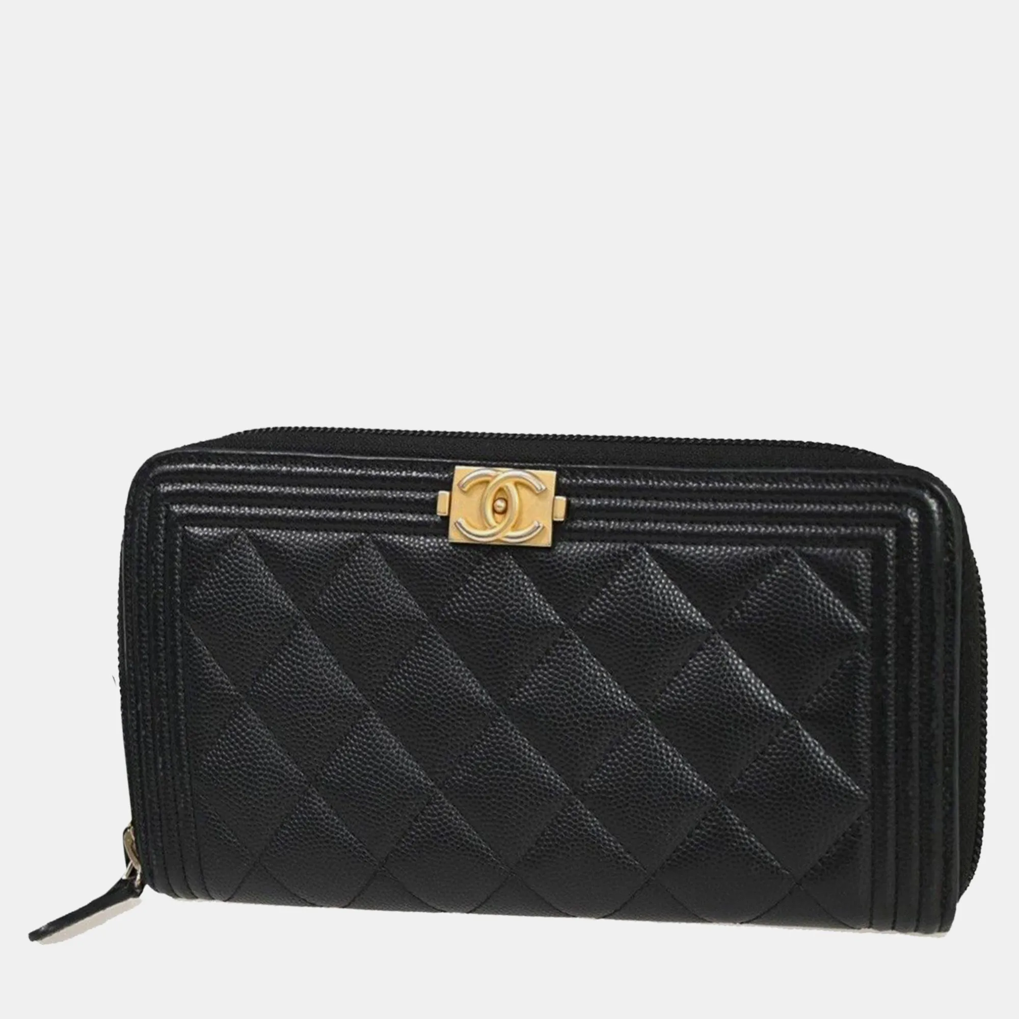 Black Leather Boy Zip Around Wallet
