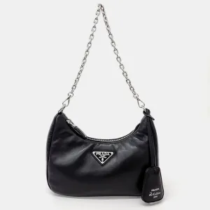 Black Leather Chain Hobo Bag