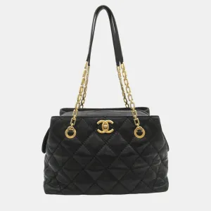 Black Leather Chain Tote Bag