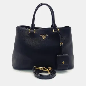 Black Leather Large Vitello Daino Hobo Bag