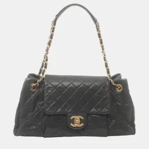 Black Leather Matelasse Shoulder Bag