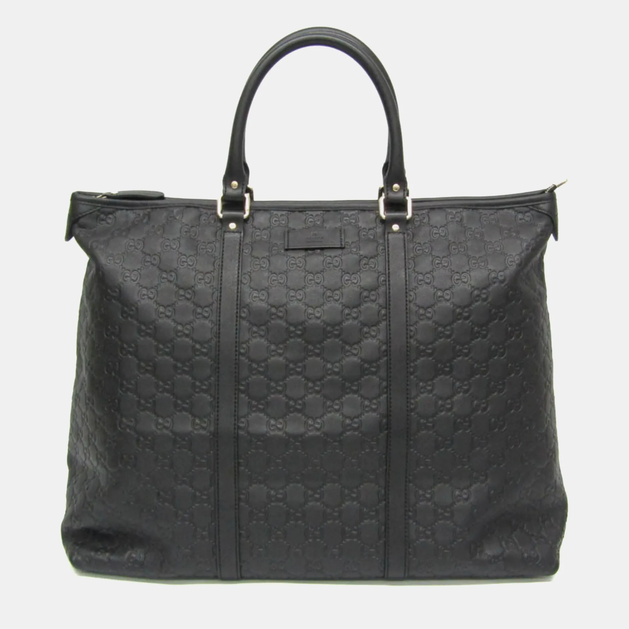 Black Leather Microguccissima Large Tote Bag