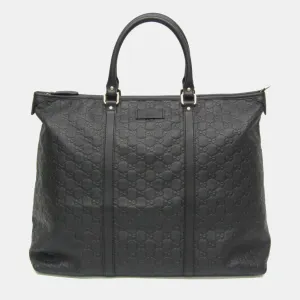 Black Leather Microguccissima Large Tote Bag