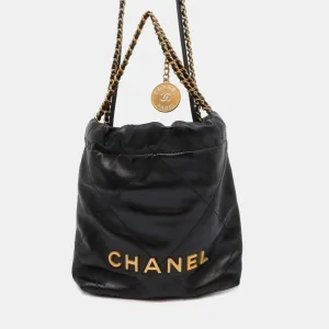 Black Leather Mini 22 Hobo Bag