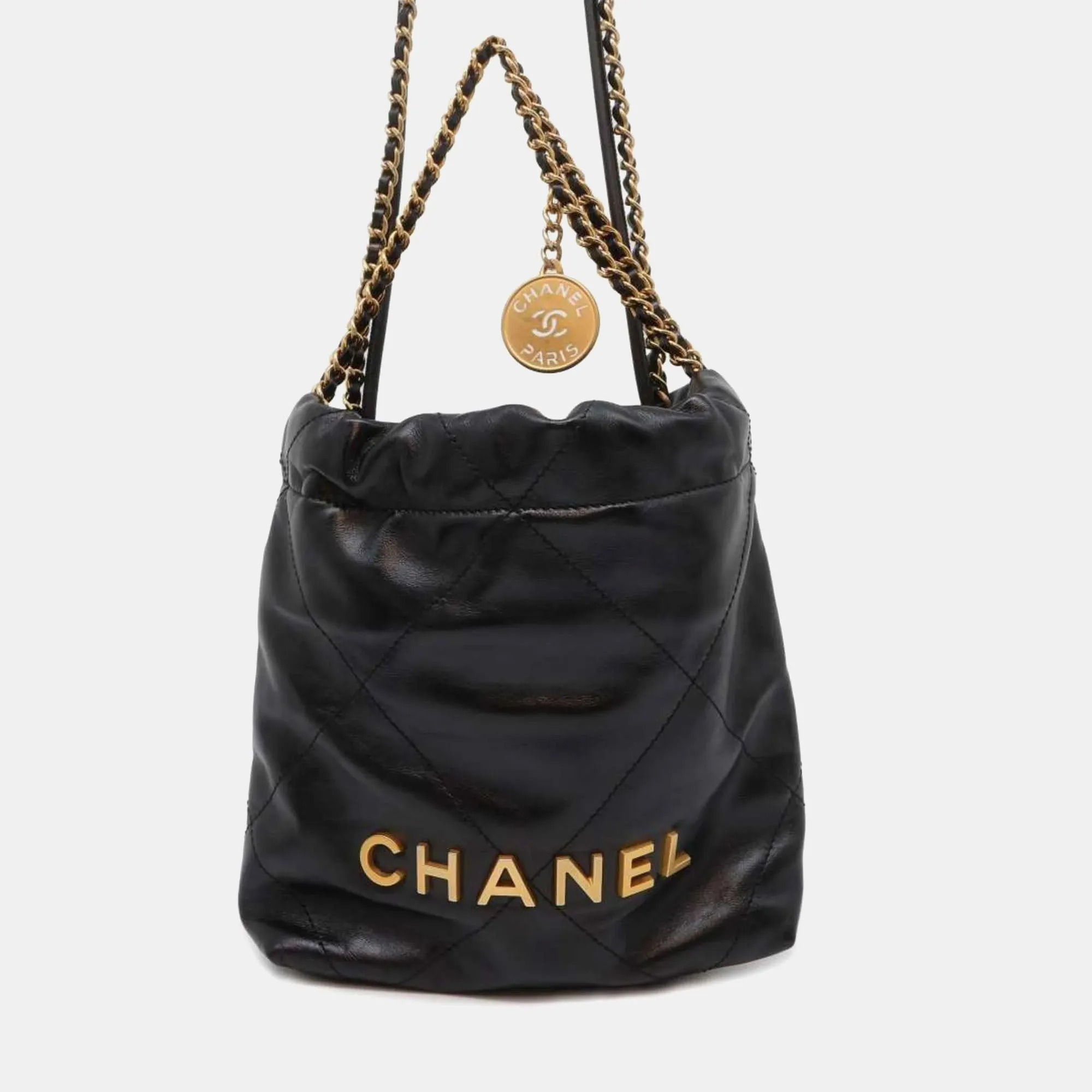 Black Leather Mini 22 Hobo Bag