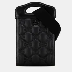 Black Leather Mini GG Matelasse Cut Out Handle Satchel Bag