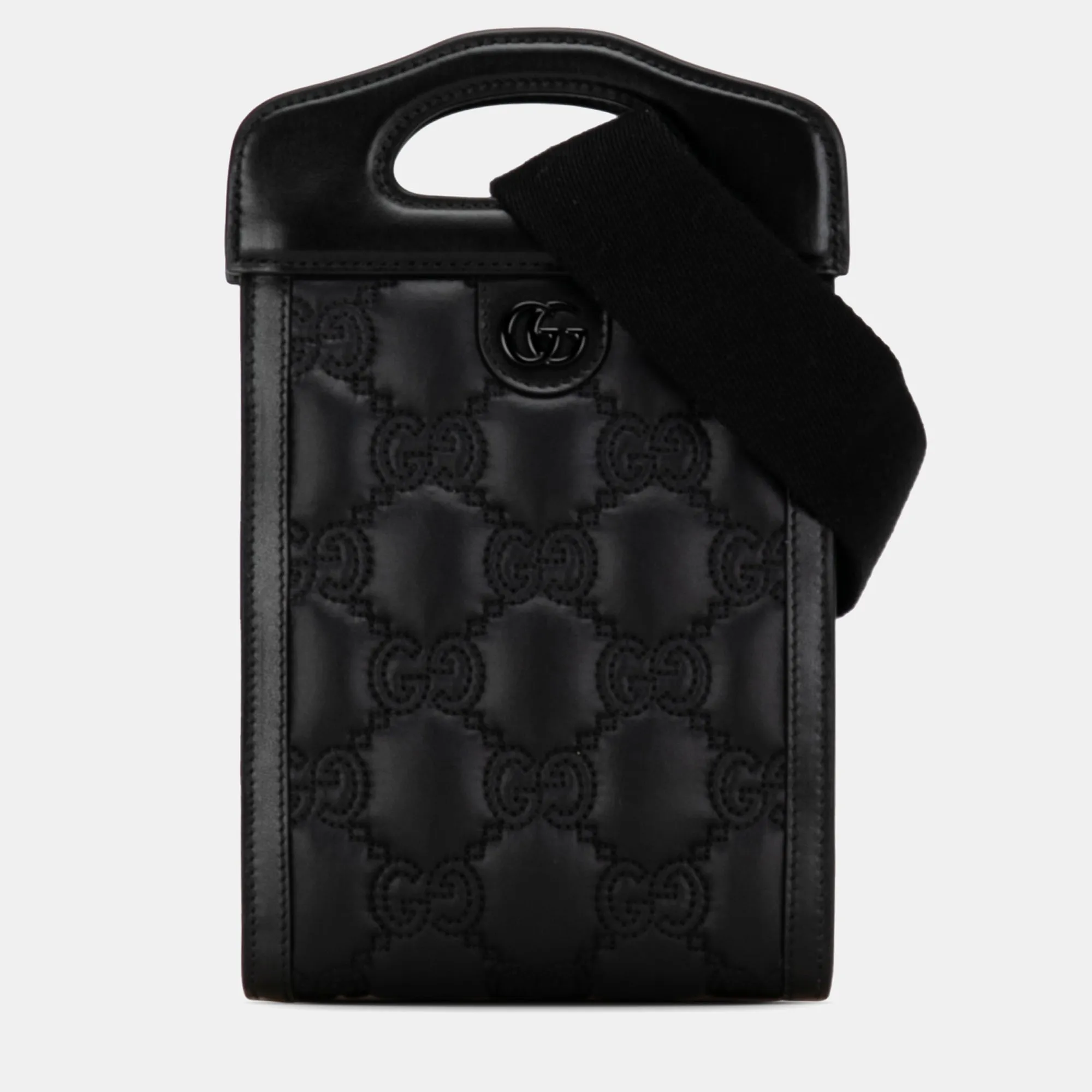 Black Leather Mini GG Matelasse Cut Out Handle Satchel Bag