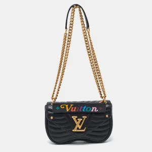 Black Leather New Wave Chain PM Bag