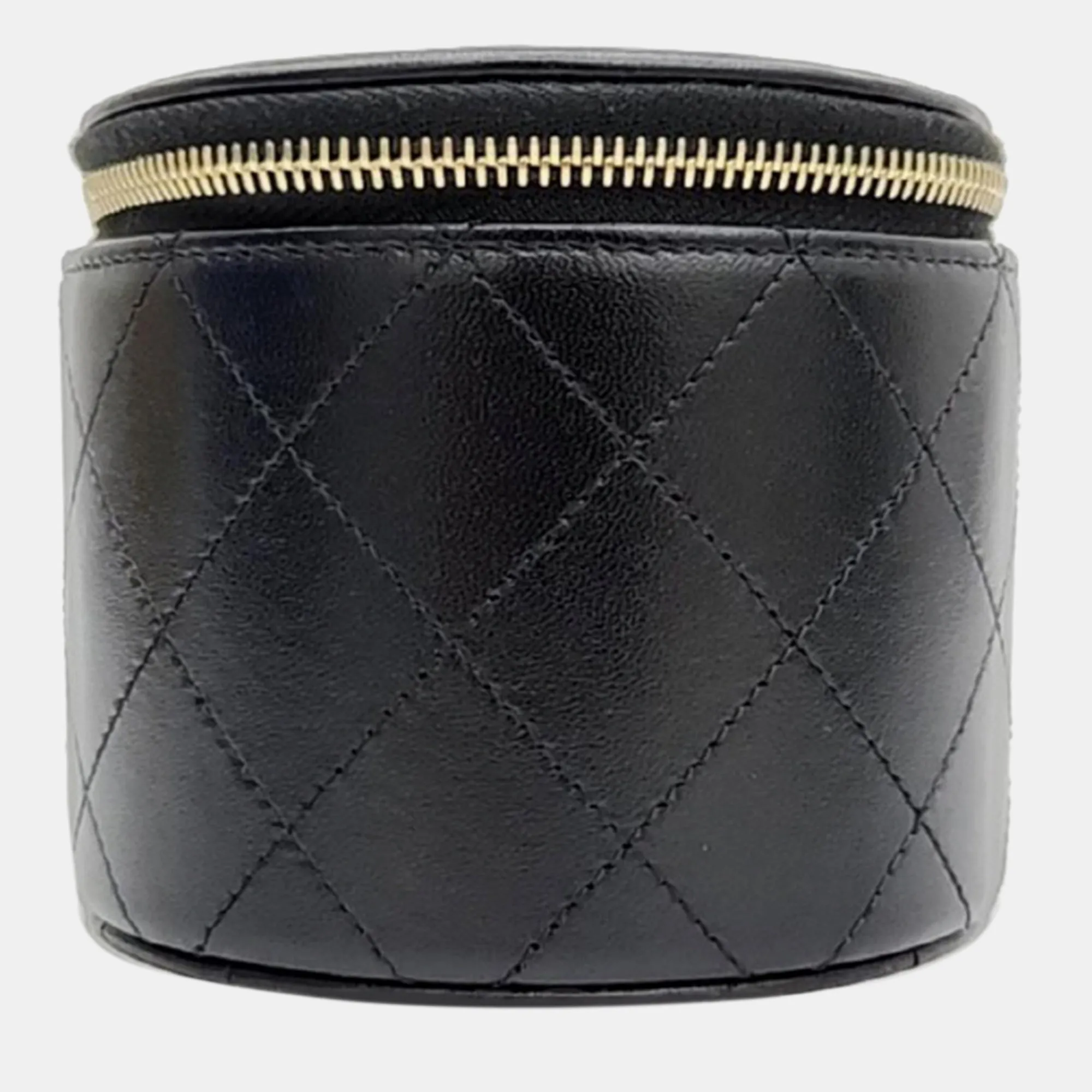 Black Leather Round Vanity Bag