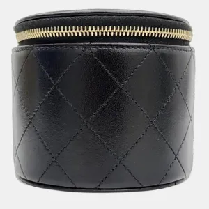 Black Leather Round Vanity Bag