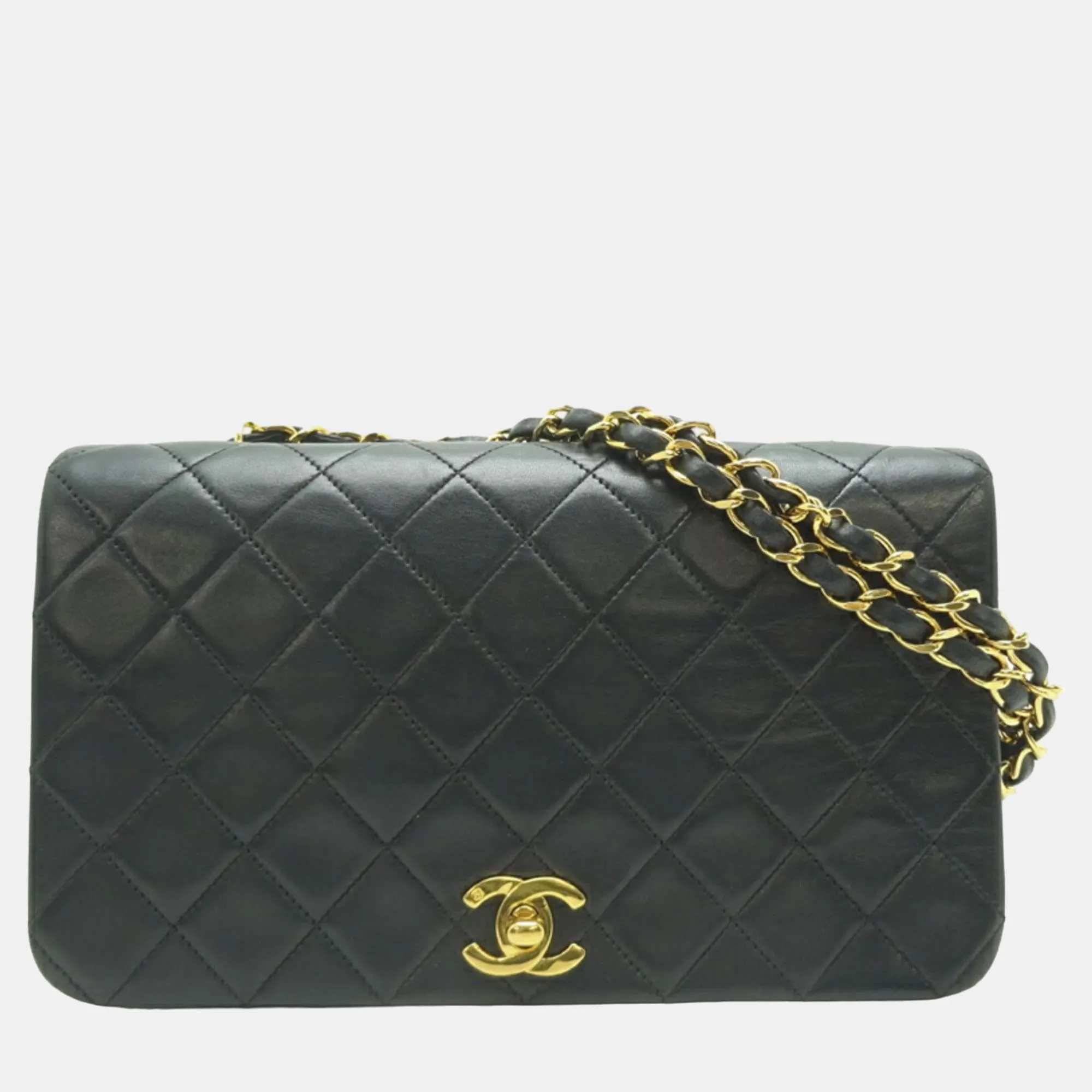 Black Leather Turnlock Flap Bag Shoulder Bag