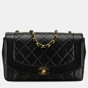 Black Leather Vintage Diana Flap Shoulder Bag