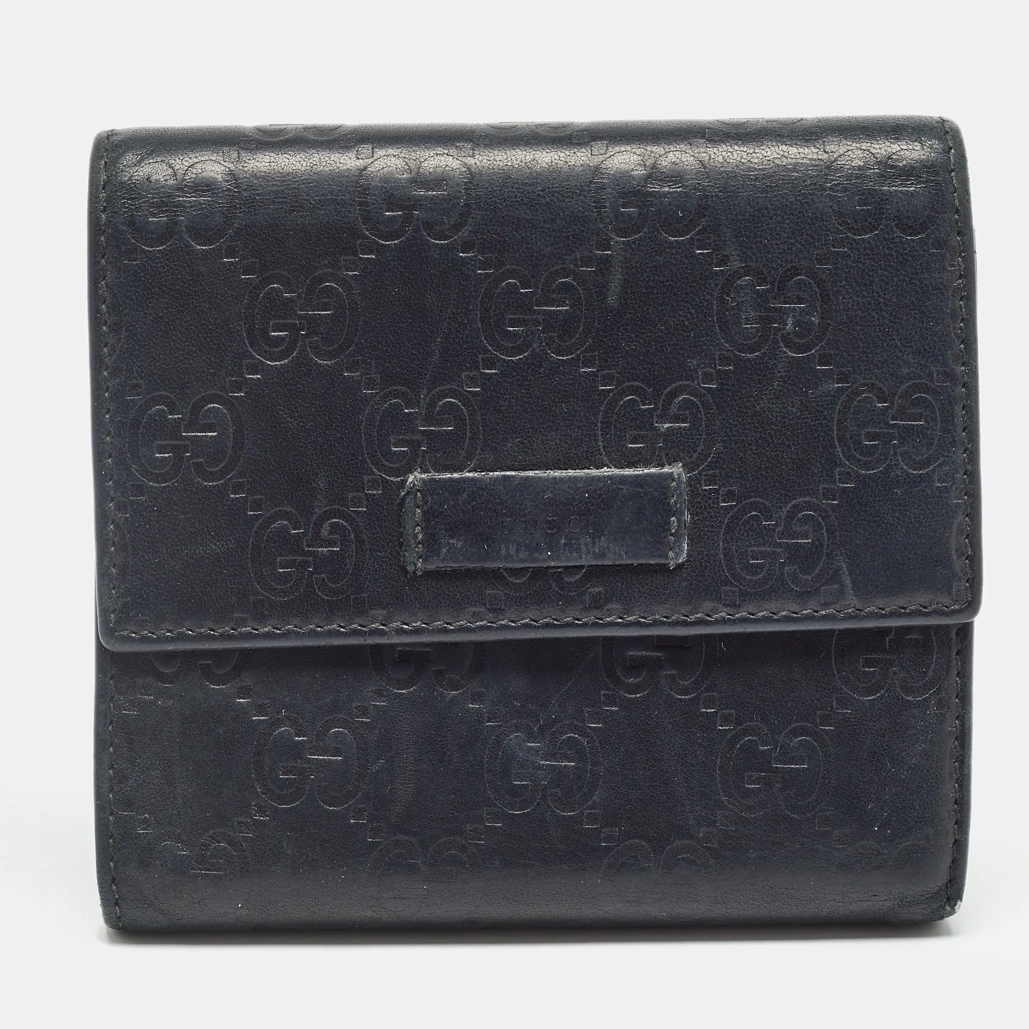 Black Microguccissima Leather Logo Trifold Wallet