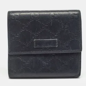 Black Microguccissima Leather Logo Trifold Wallet