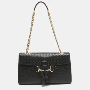 Black Microguccissima Leather Medium Emily Chain Shoulder Bag