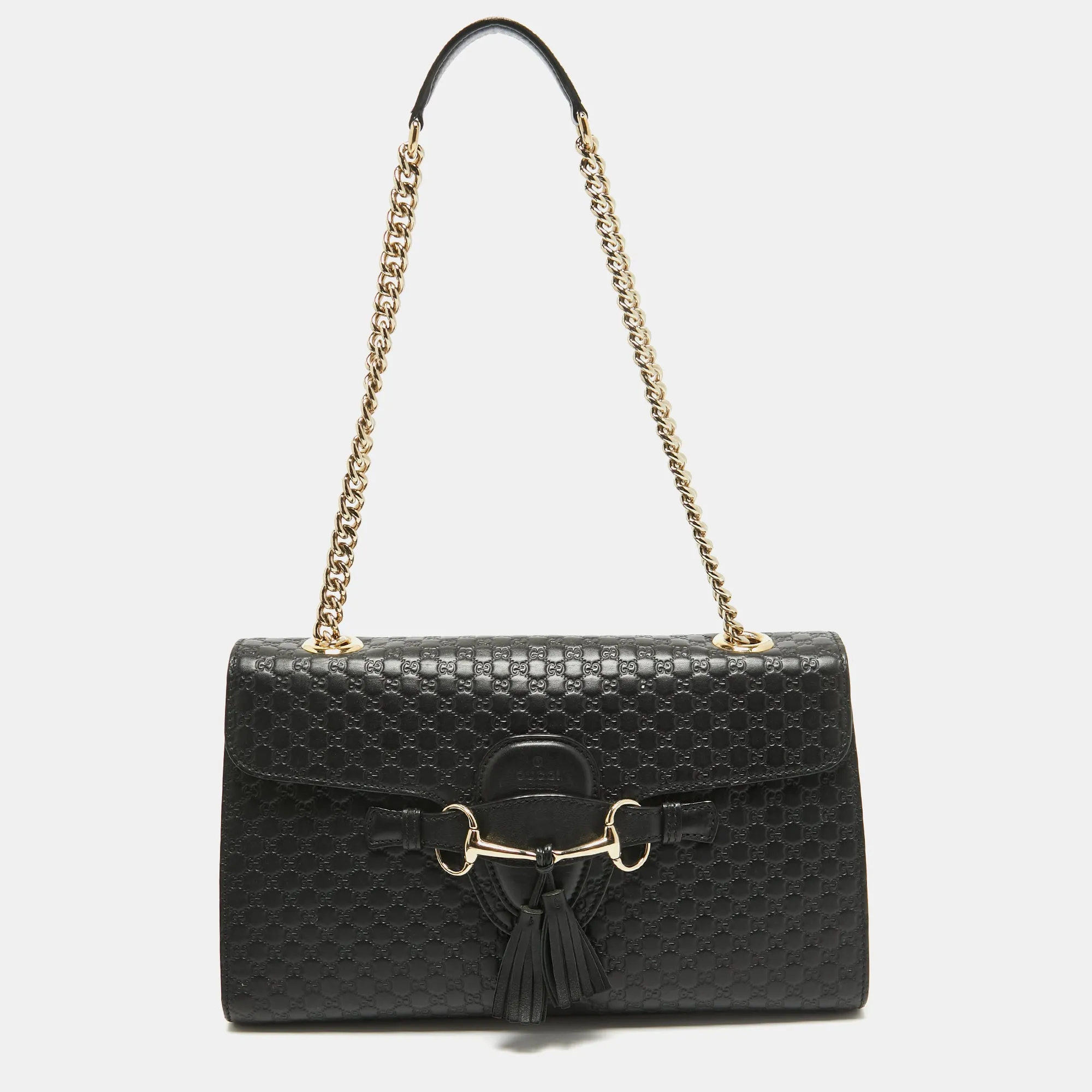Black Microguccissima Leather Medium Emily Chain Shoulder Bag