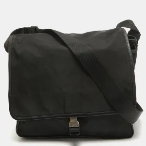 Black Nylon and Leather Messenger Bag