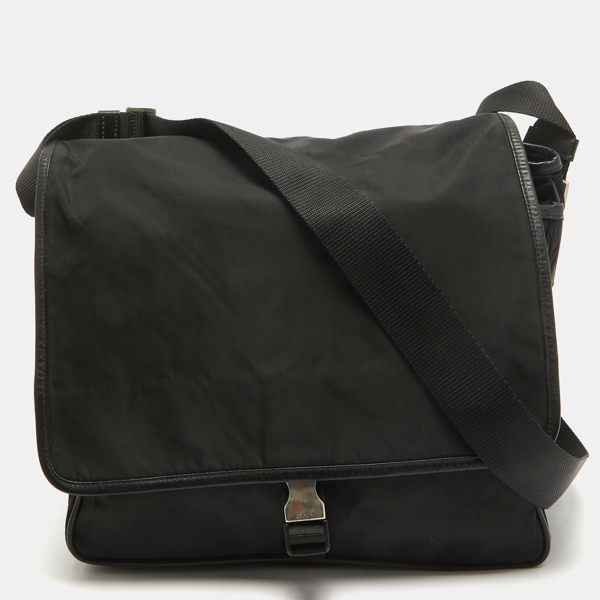 Black Nylon and Leather Messenger Bag