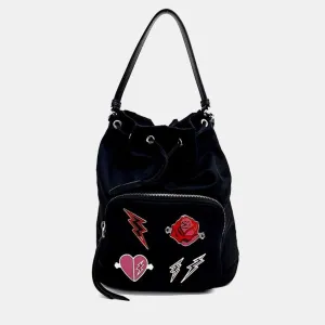 Black Nylon Embellished Tessuto Bucket Bag