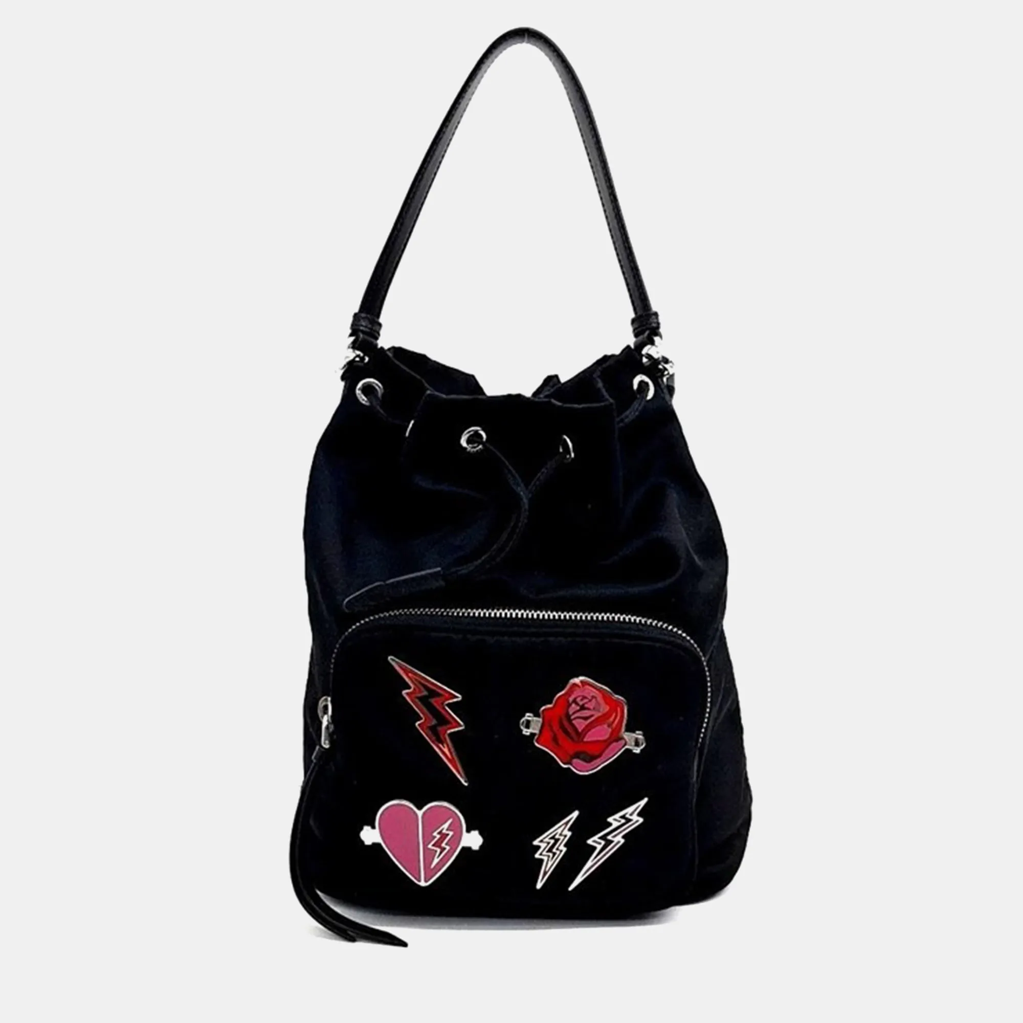 Black Nylon Embellished Tessuto Bucket Bag